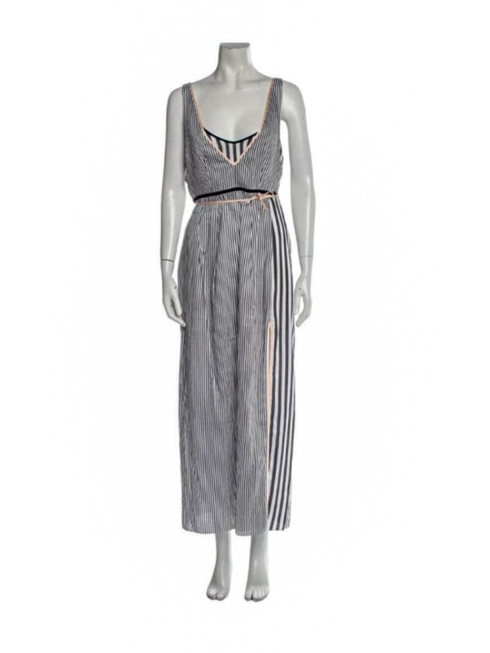 La Ligne vertical black and white striped dress with pink accents